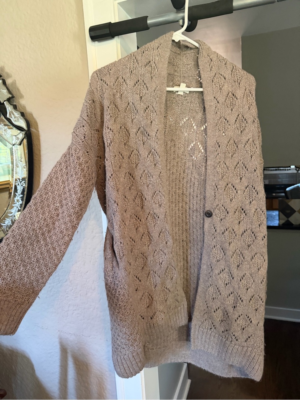 Garnet Hill Open-Front Taupe Knit Cardigan Sweater - Women